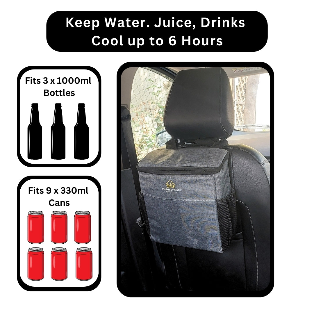 Outer Woods Car Cooler Bag with Adjustable Bottle Slots | Insulated Travel Bag for Cars & SUVs with Side Pockets & 6+ Hours Cooling