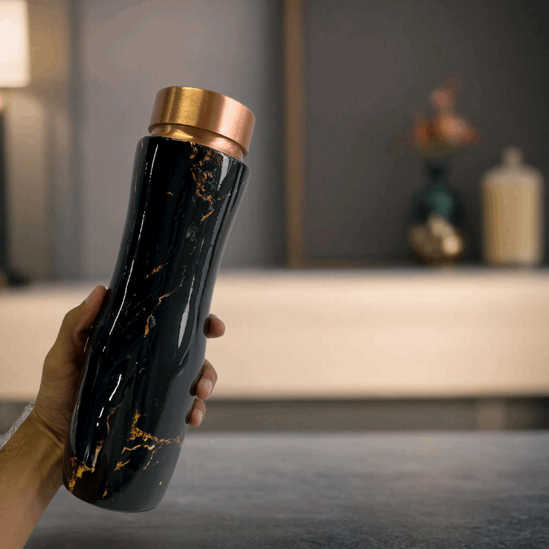 Black Marble Copper Water Bottle