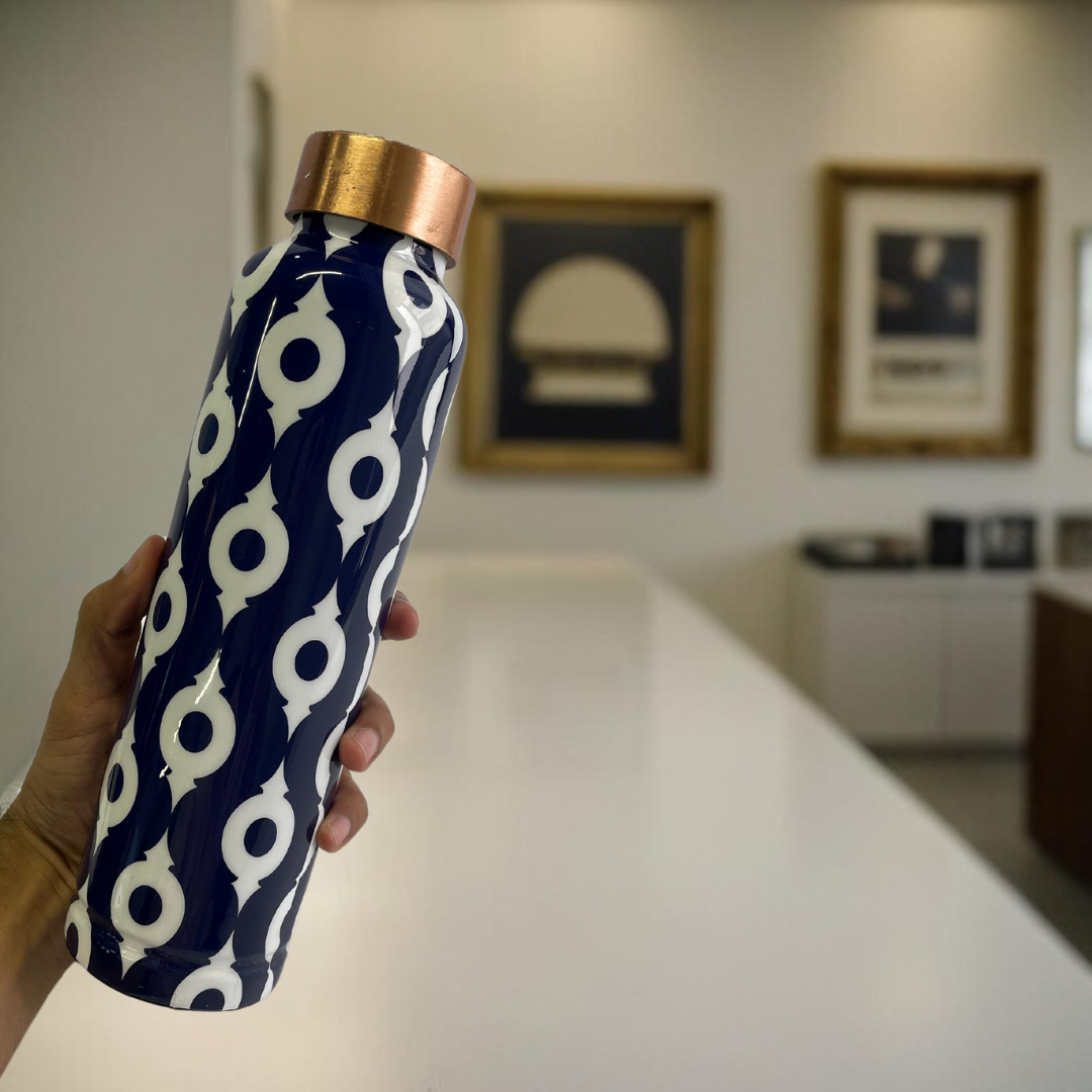 Imago Blue Copper Water Bottle with Antimicrobial Properties | Pure Copper Bottle for Office, Yoga & Gym