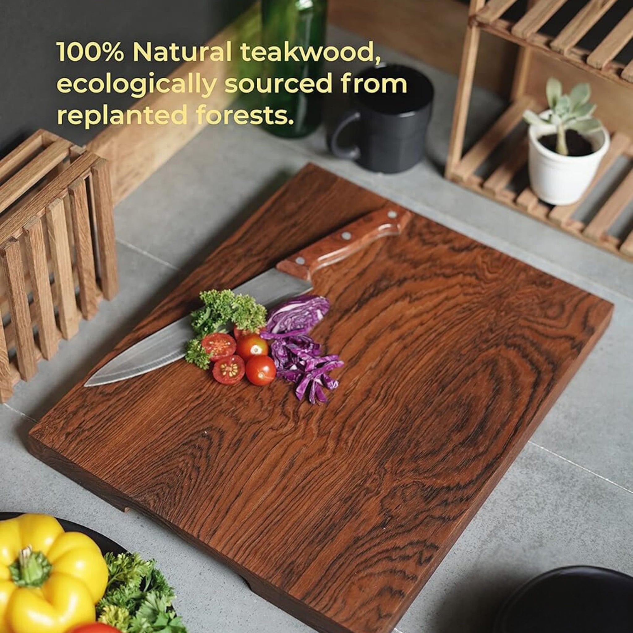 old trunk Handcrafted Teak Wood Chopping Board, Wood Block-Large (15x12x1 inches), Durable & Eco-Friendly Kitchen Cutting Board, Perfect for Vegetables, Fruits, Bread & more