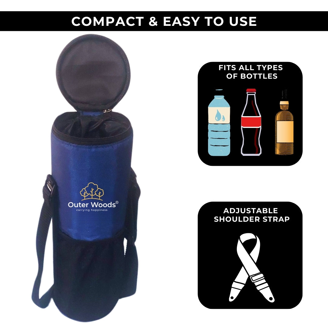 Outer Woods Insulated Cooler Bag for 1 Bottle with Adjustable Strap | Compact Wine Bottle Cooler Bag for Travel & Outdoor with 6+ Hours Cooling