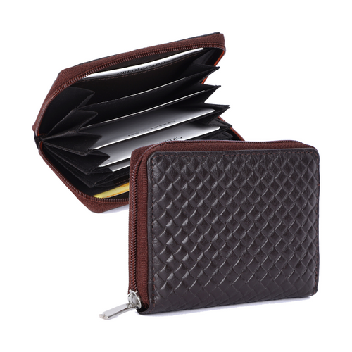 Genuine Leather Card Holder Wallet with Chain Closure | Unisex Zip-Around Wallet with 12 Card Slots & Cash Compartments