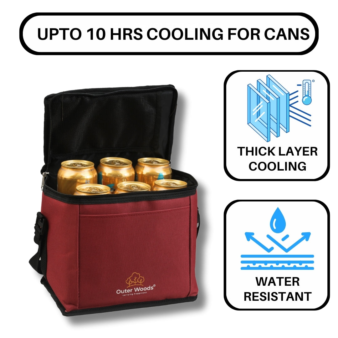 Outer Woods Insulated 6 Can Cooler Bag | Fits 6 x 500ml Beer Cans | Keep Cans Cool for up to 10 Hrs | with 2 Units of Ice Gel Packs