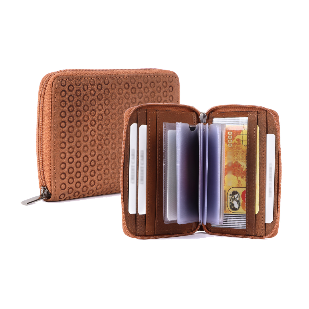 Genuine Leather Card Holder with 16 Card Slots | Unisex Zip Around Wallet with RFID Protection