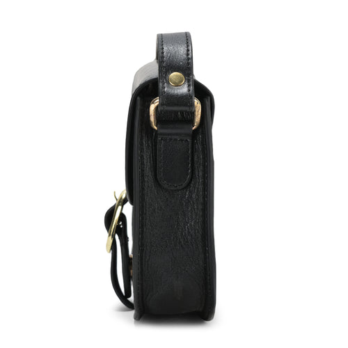 Sling Leather Bag, Premium Black Leather, Stylish Design, Perfect for Casual Outings and Travel (Black)