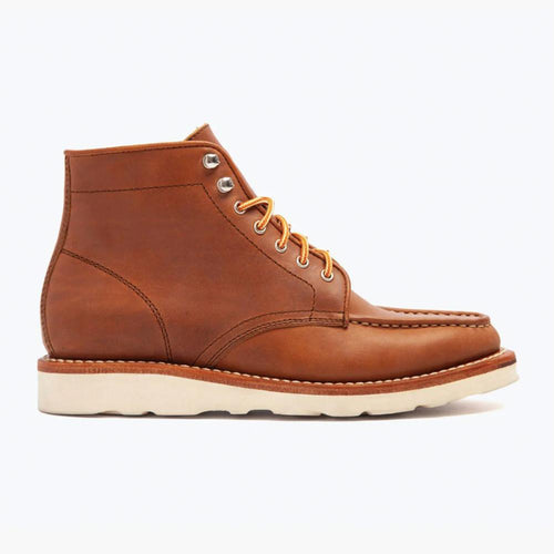 Harvest Dusk Moc Toe Leather Boots, Slip-Resistant Sole, Cushioned Footbed, Classic Style, Goodyear Welted, Hand-Finished Burnish, Vintage Aesthetic