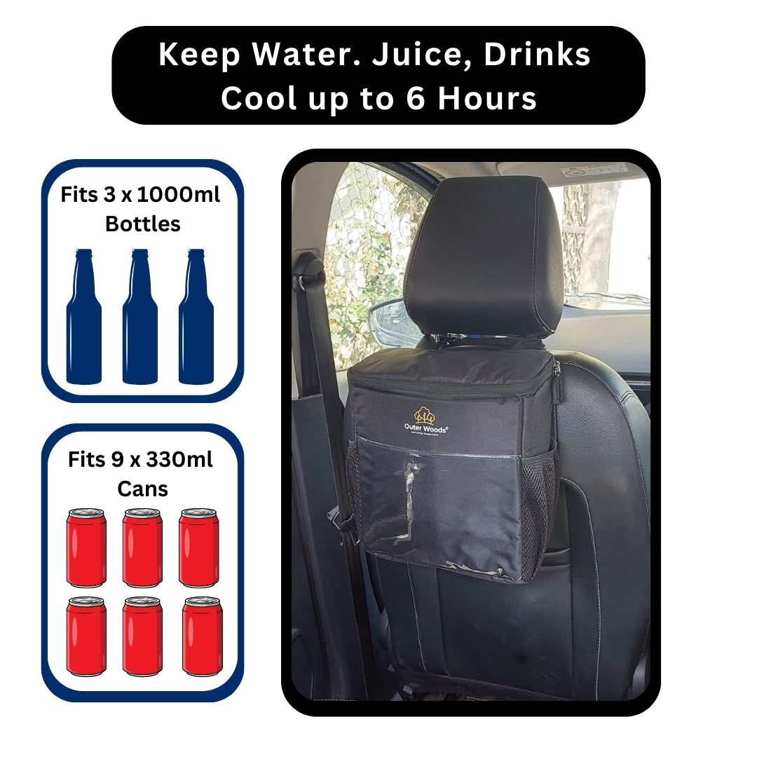 Outer Woods Car Cooler Bag with Adjustable Bottle Slots | Insulated Travel Bag for Cars & SUVs with Side Pockets & 6+ Hours Cooling