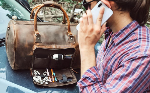 Top Grain Leather Duffel Bag for Men with Multiple Pockets | Paris Weekender with Shoe Compartment, Detachable & Adjustable Shoulder Strap