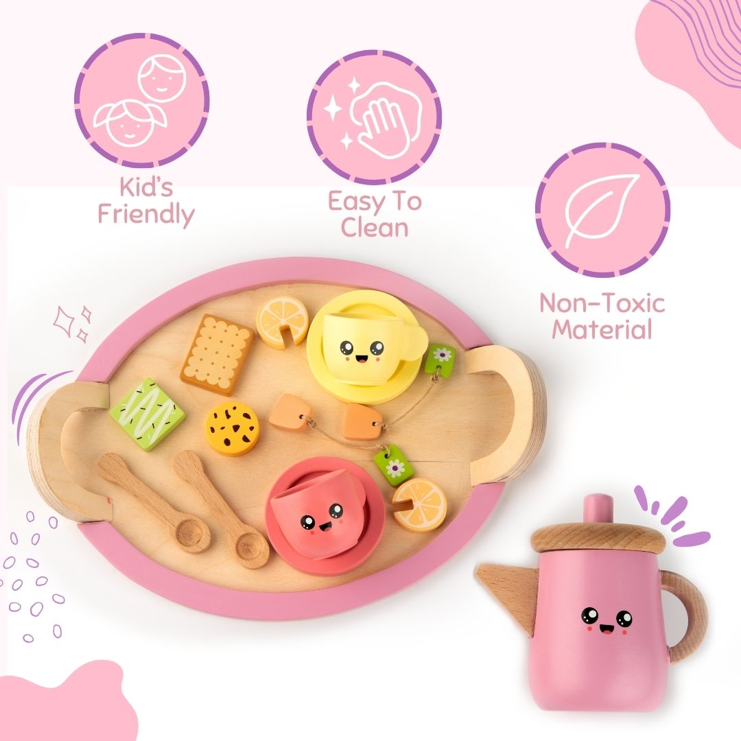 Cots and Cuddles Premium Quality Wooden Tea Party Set for Kids