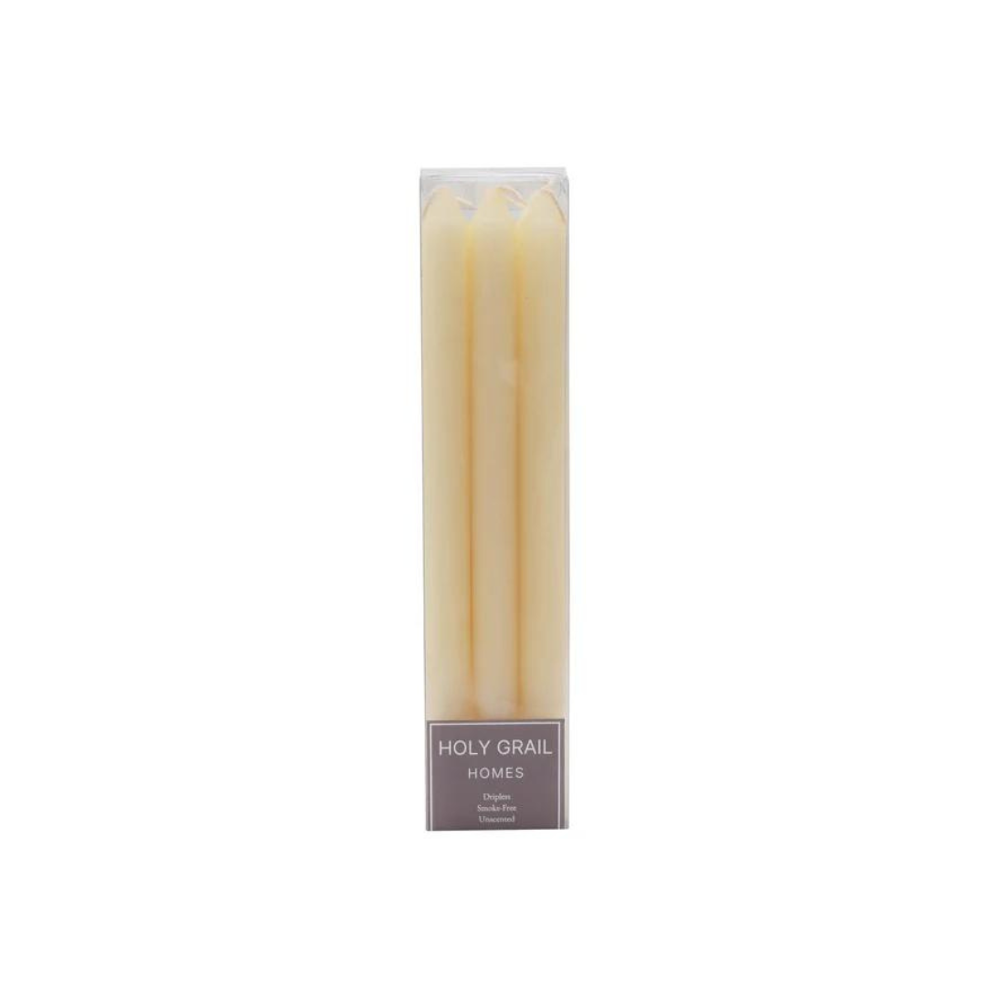 Set of six tall, unscented, smoke-free Nordic candles in a clear package, perfect for creating a cozy ambiance.