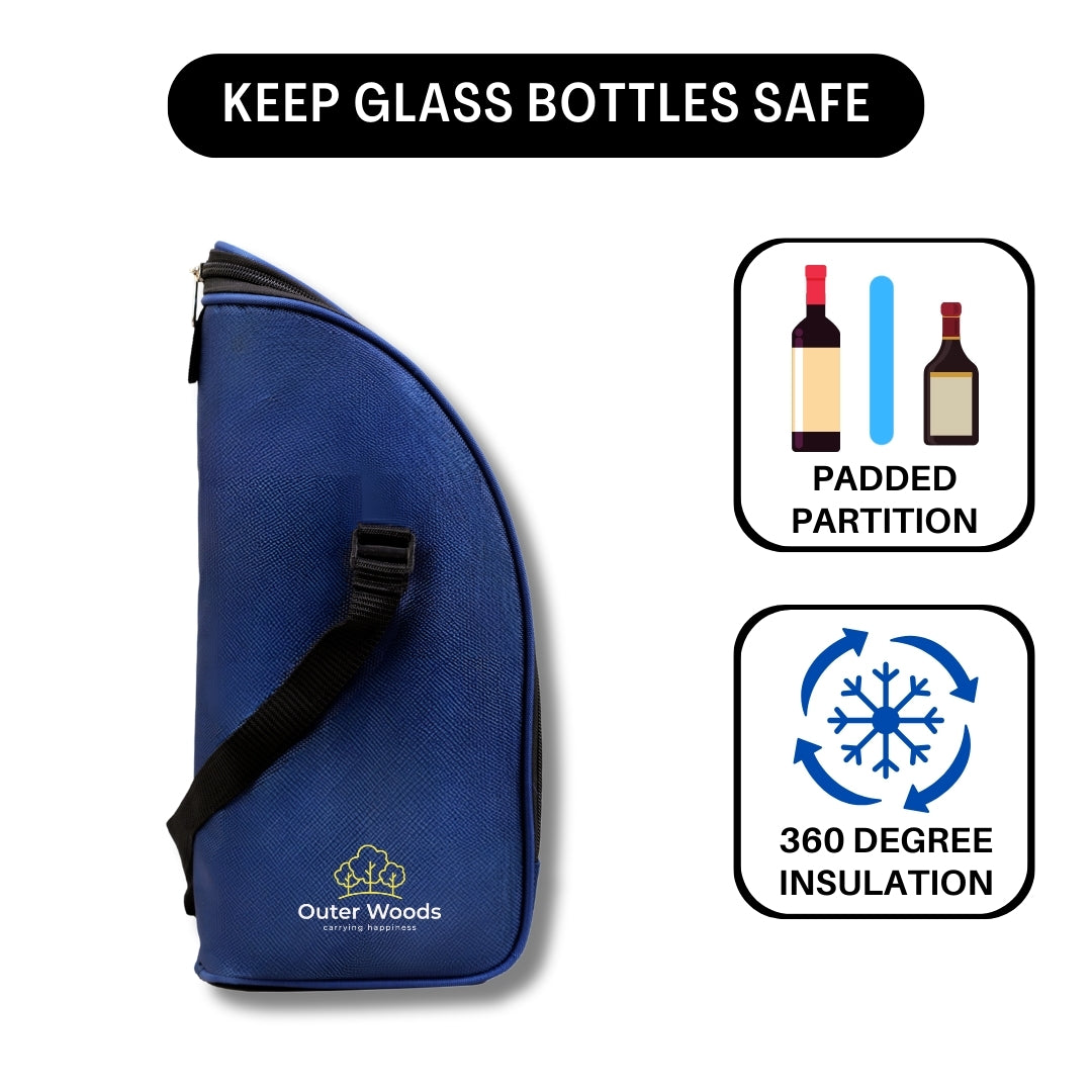 Outer Woods Insulated 1.5 Bottle Cooler Bag | with 2 Units of Ice Gel Pack | for Wine, Beer, Whisky and All Kinds of Bottles