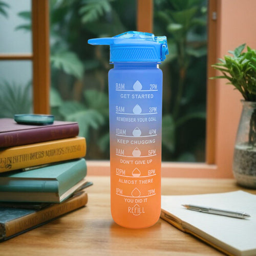 SuperGeneriX Motivational Water Bottle 1 Litre, Durable BPA-Free Leakproof Bottle with Time Marker for Office, Gym, Outdoor, Fitness, Hydration Goals, and Ideal for Gifting (Matt Blue)