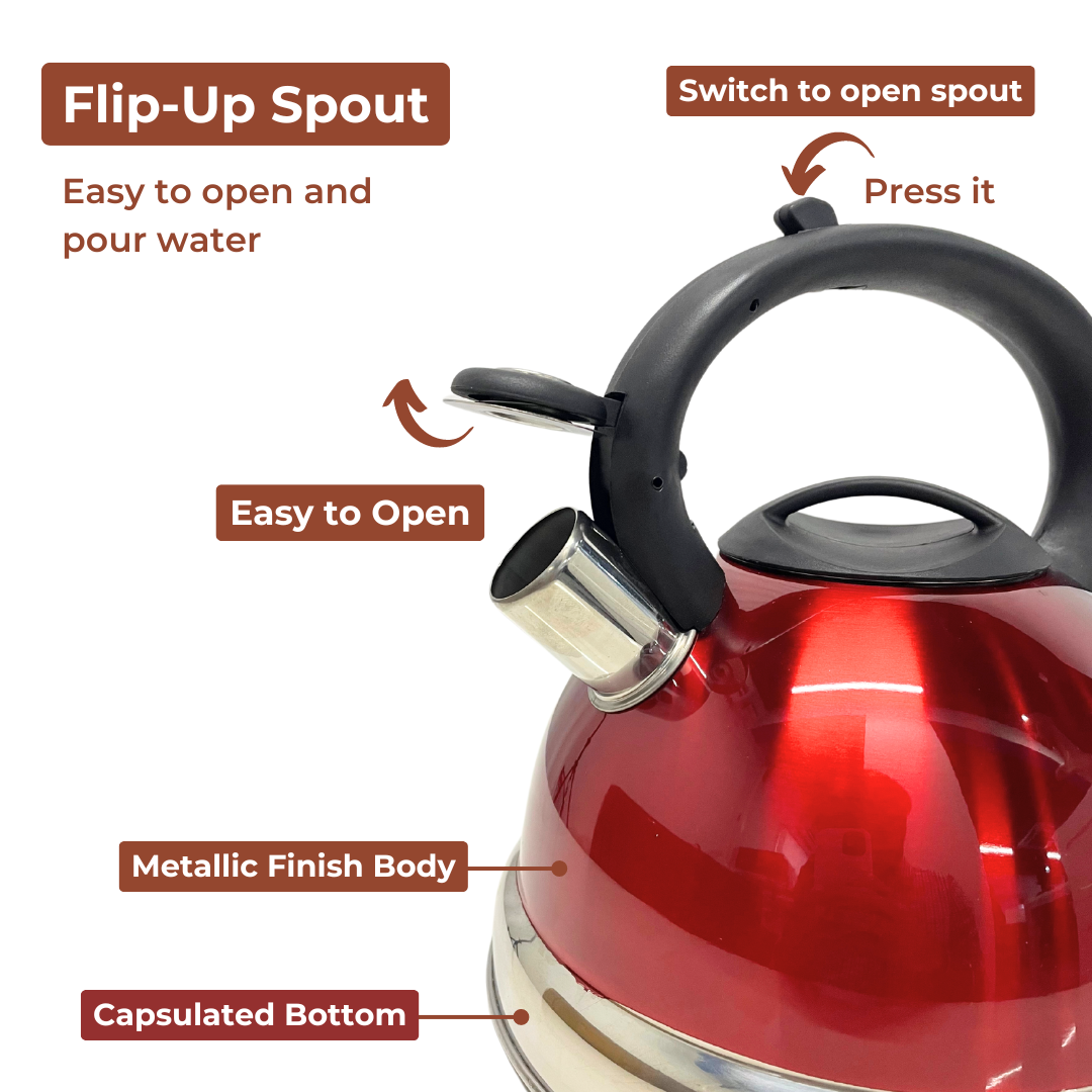 Stainless Steel Whistling Tea Kettle with Convenient Trigger Mechanism | Water Kettle for Stove Top & Camping with Capsulated Bottom | 3.0 Quart (3L) Capacity