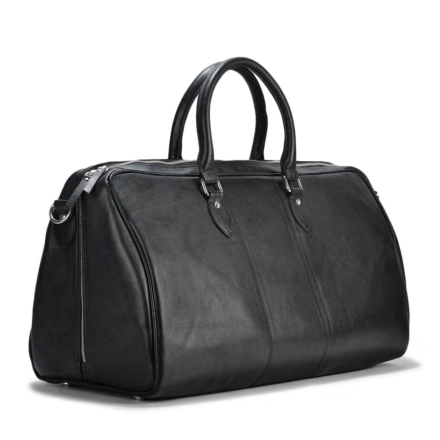 Vegas Leather Duffle Bag, Durable Black Leather, Spacious and Stylish, Ideal for Travel and Weekend Trips (Black)