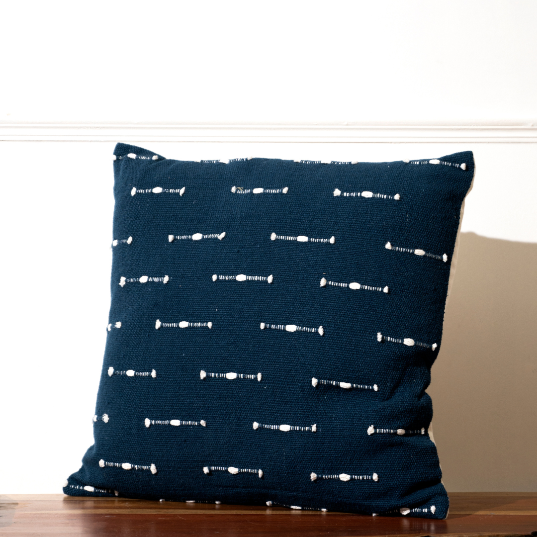 Royal Blue Cotton Cushion Cover with Zipper Closure | Handwoven Cushion Cover for Sofa or Bed