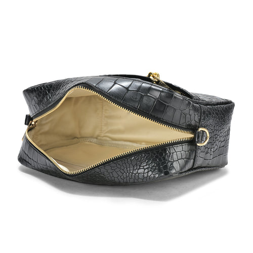 Genius Croc Leather Cross Body, Elegant Black Leather, Compact and Stylish, Ideal for Daily Use (Black)