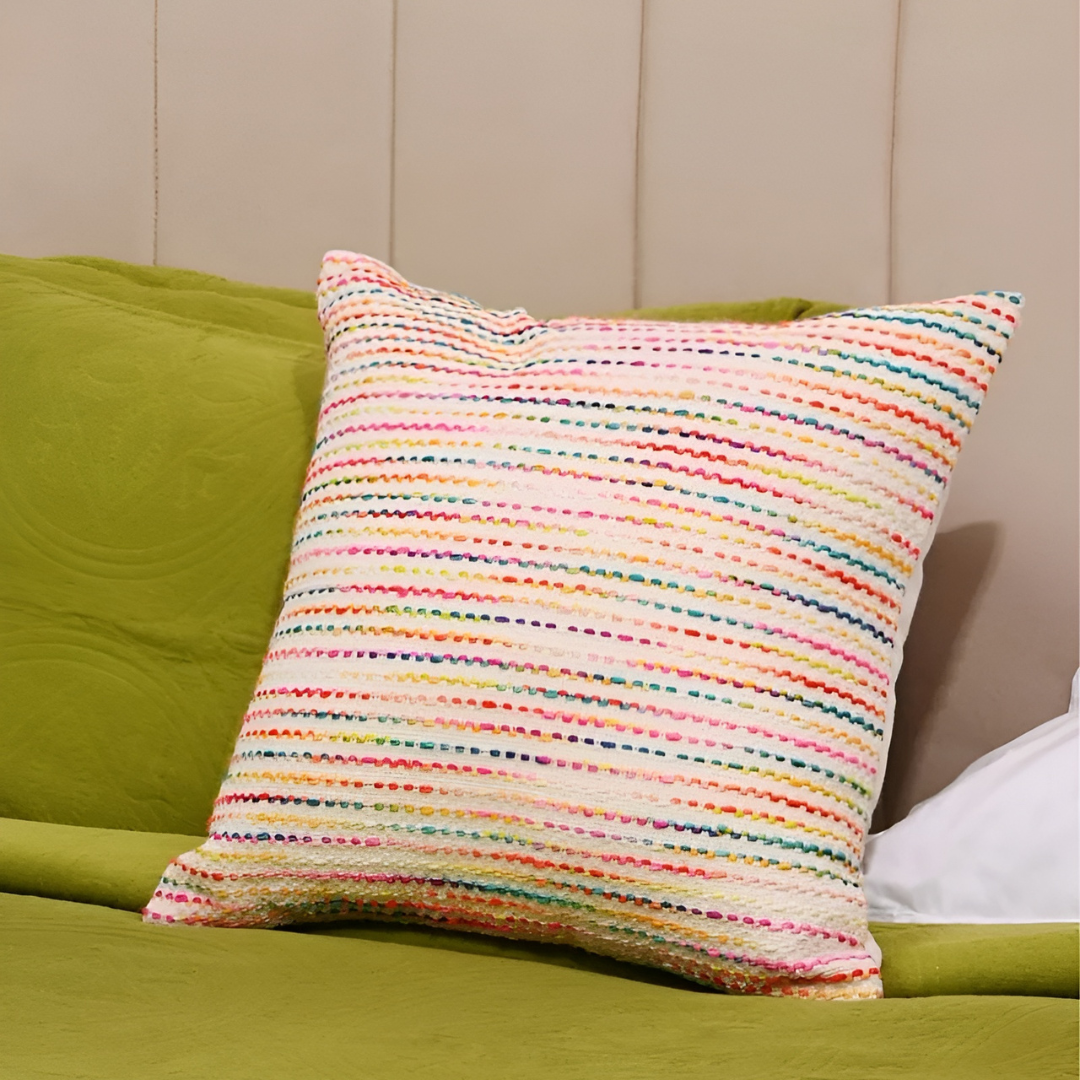 Housse de coussin en coton tissé à la main Bright Horizon avec fermeture à glissière 