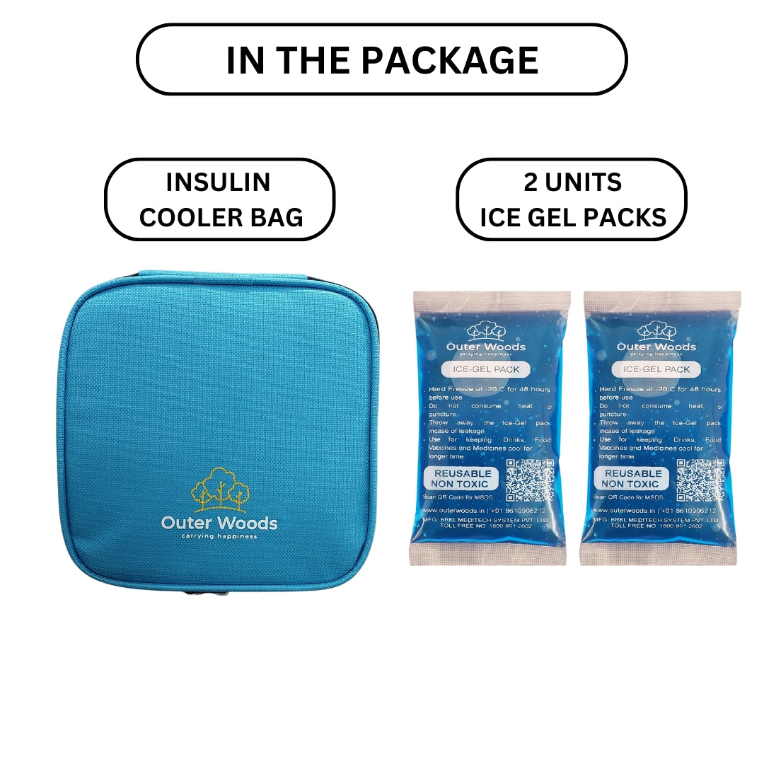 Outer Woods Nylon Insulin Cooling Travel Bag For Diabetics With Two Ice Gel Packs | Keep Insulin Cool And Safe For 6 To 8 Hours | Insulin Cooler Travel Pouch