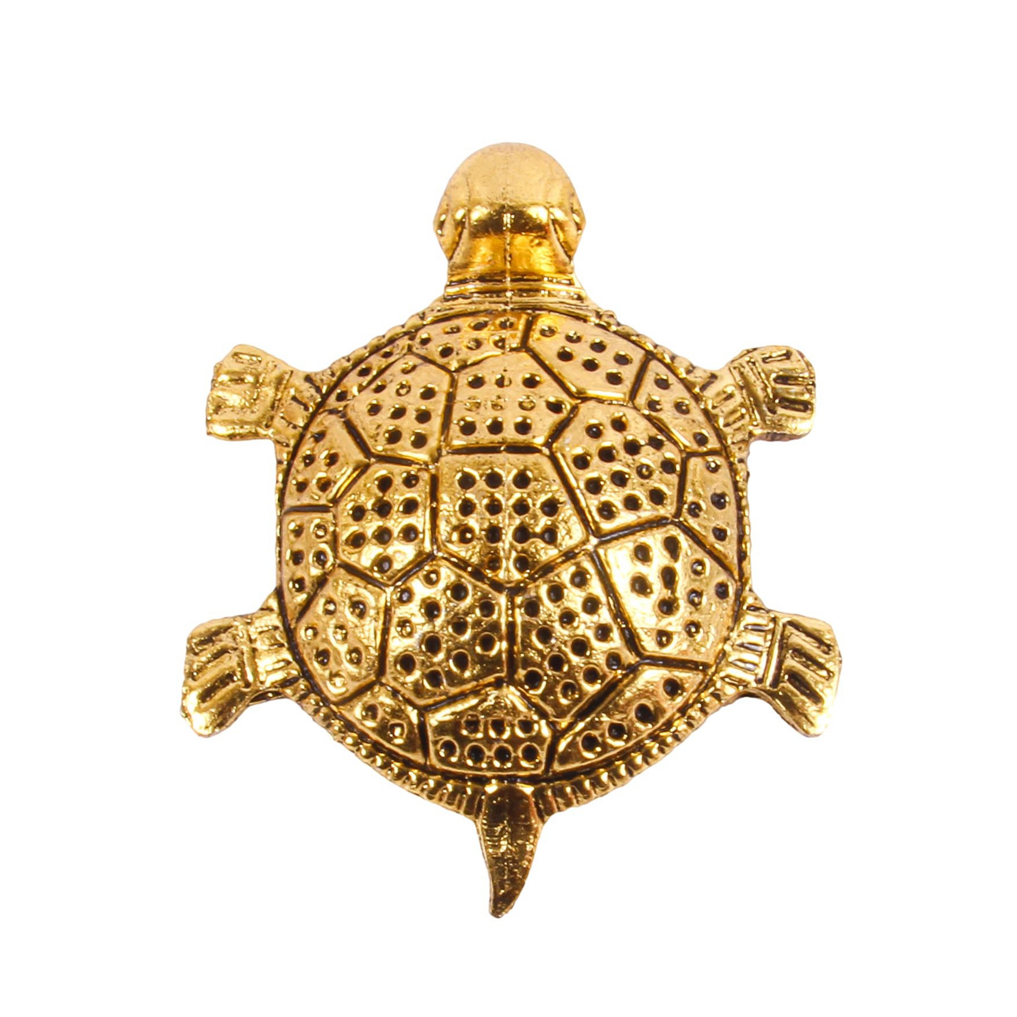 Golden Feng Shui Tortoise with Handcrafted Metal Design | Good Luck & Prosperity Showpiece for Home & Office Decor - 5.5-Inch