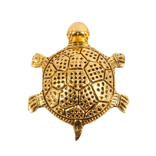 Golden Feng Shui Tortoise with Handcrafted Metal Design | Good Luck & Prosperity Showpiece for Home & Office Decor - 5.5-Inch