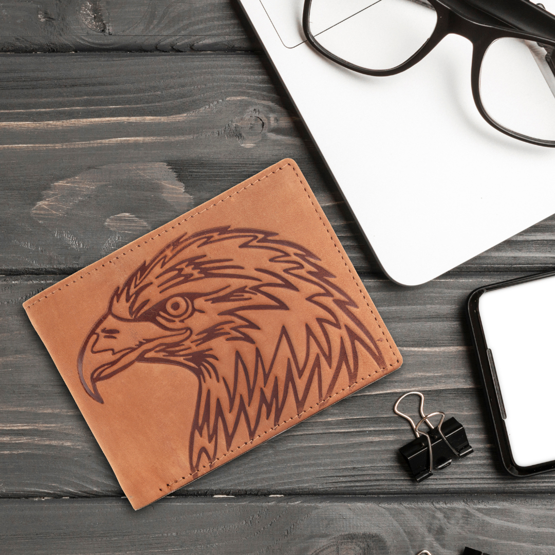 Premium Leather Wallet with Engraved Eagle Design | Slim Wallet for Men