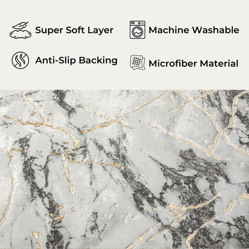 Washable Area Rug | Non-Slip Carpet for Living Room, Foldable Floor Cover, Indoor Floor Rug, Machine Washable Rug for Bedroom & Office - Marble Ivory