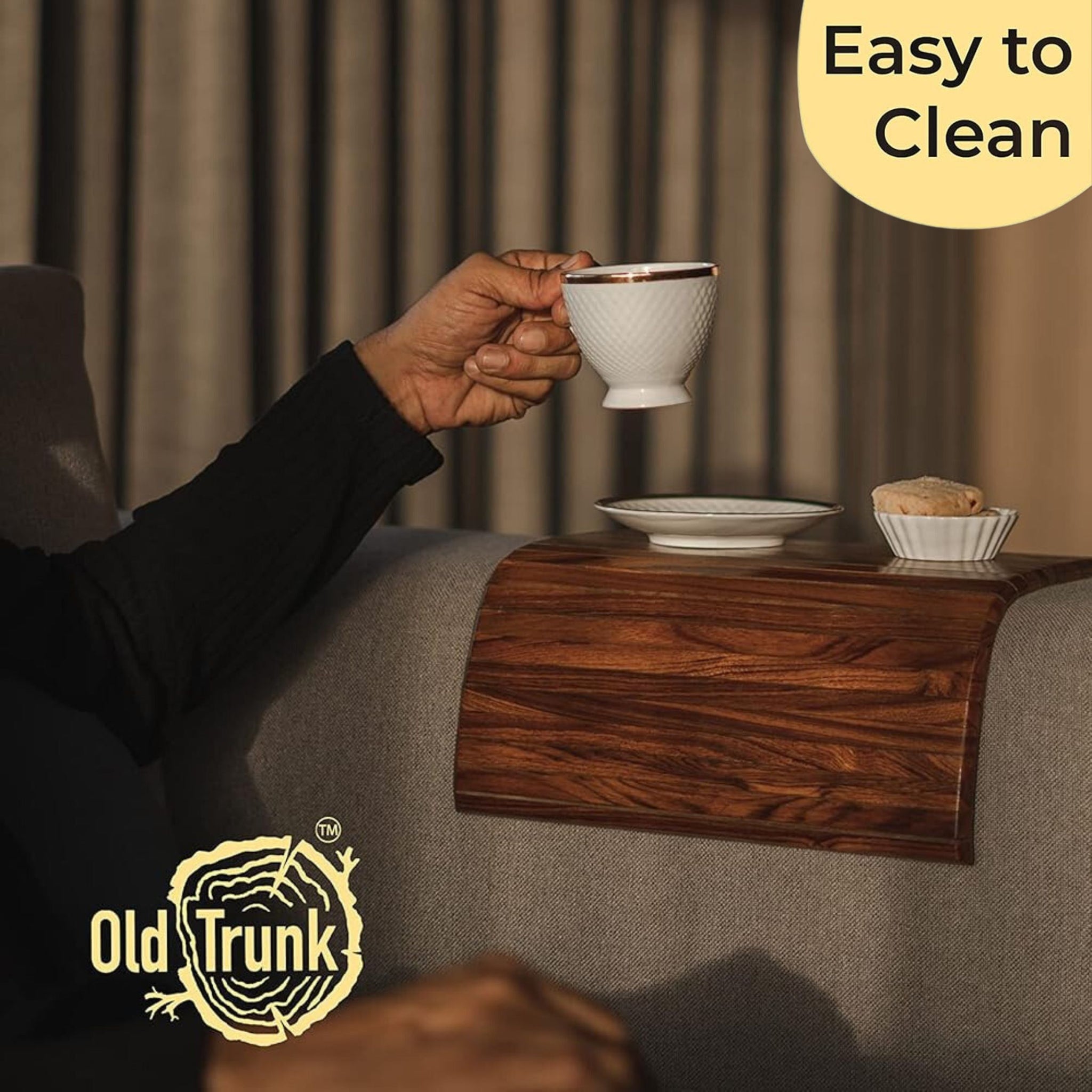 old trunk | Handcrafted Wooden Sofa Armrest Tray | Flexible And Foldable I Premium Teak Wood | Doubles As Dining Table Mat & Bed Tray (18 Inch X 12 Inch Rectangular.