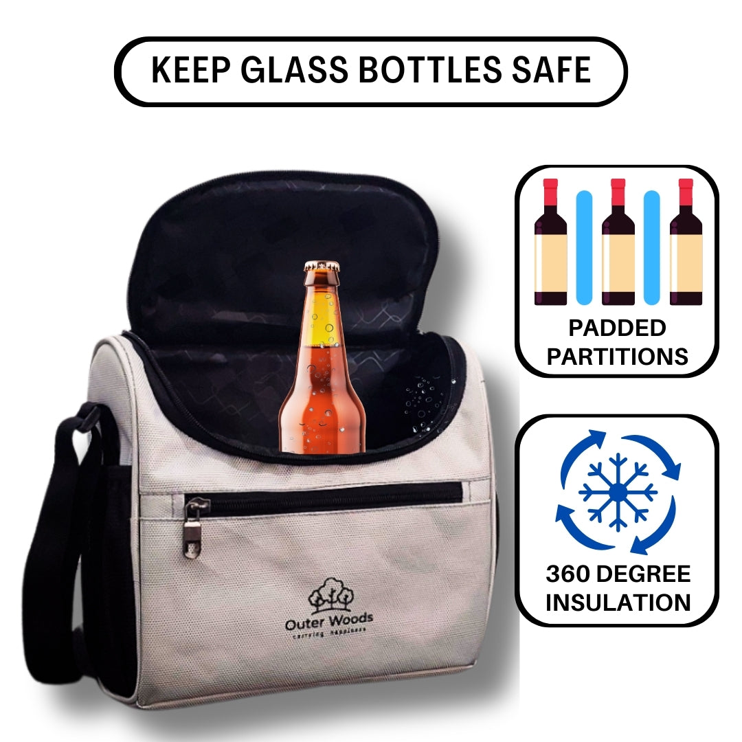 Outer Woods Insulated 8 Pint Bottle Bag | Fits 8 x 330 ml Pint Bottles | 6 to 8 Hours Cooling | Free 4 Units Ice Gel Packs