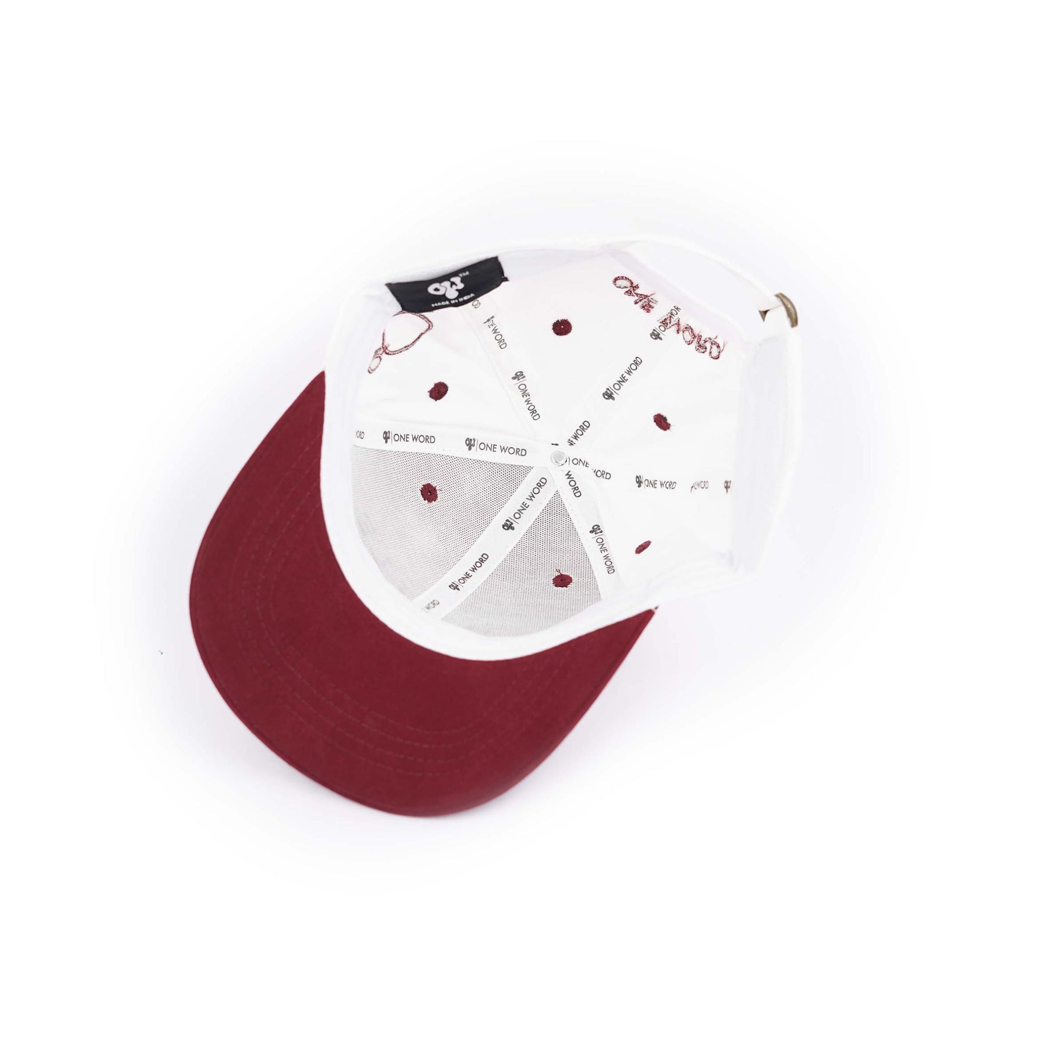 Oneword Baseball Cap Adjustable Size for Running Workouts and Outdoor Activities, Soft Cotton Cap (White & Maroon)