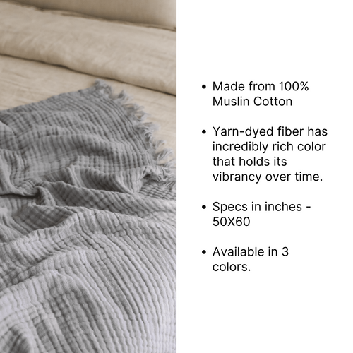 Holy Grail Homes Soft Cotton Throw Blanket - Lightweight & Cozy Fleece Throw, 100% Muslin Cotton, 50