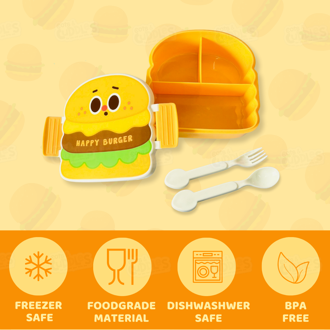 Cute Fast Food Design Plastic Lunch Box for Kids with Spoon and Fork (Burger)