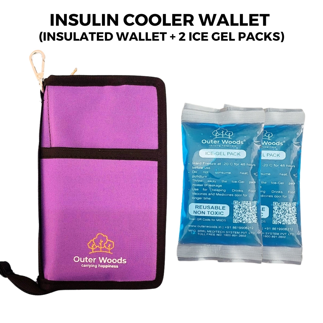 Outer Woods Nylon Insulin Cooling Wallet For Diabetics With Two Free Ice Gel Packs - Black | Insulin Travel Pouch | Insulin Cooling Case