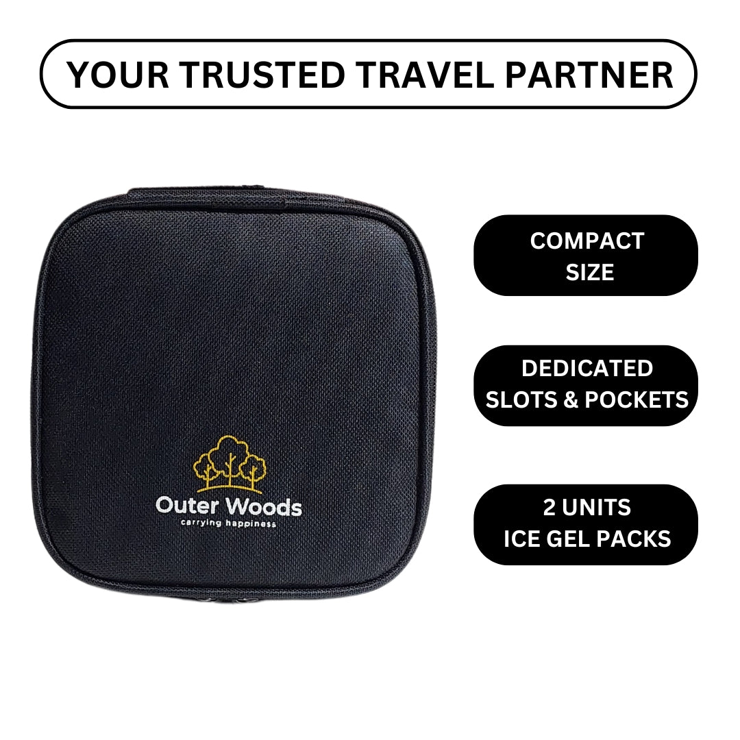 Outer Woods Nylon Insulin Cooling Travel Bag For Diabetics With Two Ice Gel Packs | Keep Insulin Cool And Safe For 6 To 8 Hours | Insulin Cooler Travel Pouch