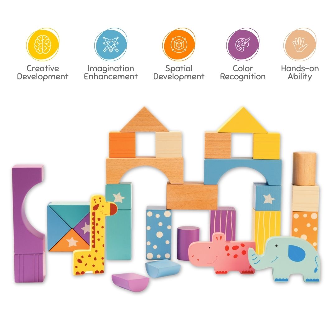 Cots and Cuddles Premium Quality 30pcs Wooden Building Blocks for Kids