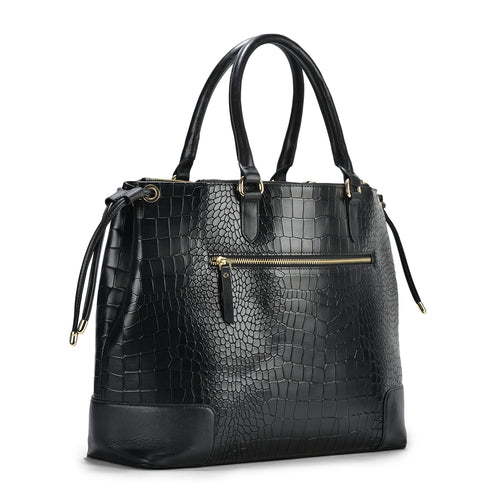 Utility Black Croc Leather Tode Bag, Premium Quality Leather, Spacious and Stylish Design, Ideal for Work and Travel