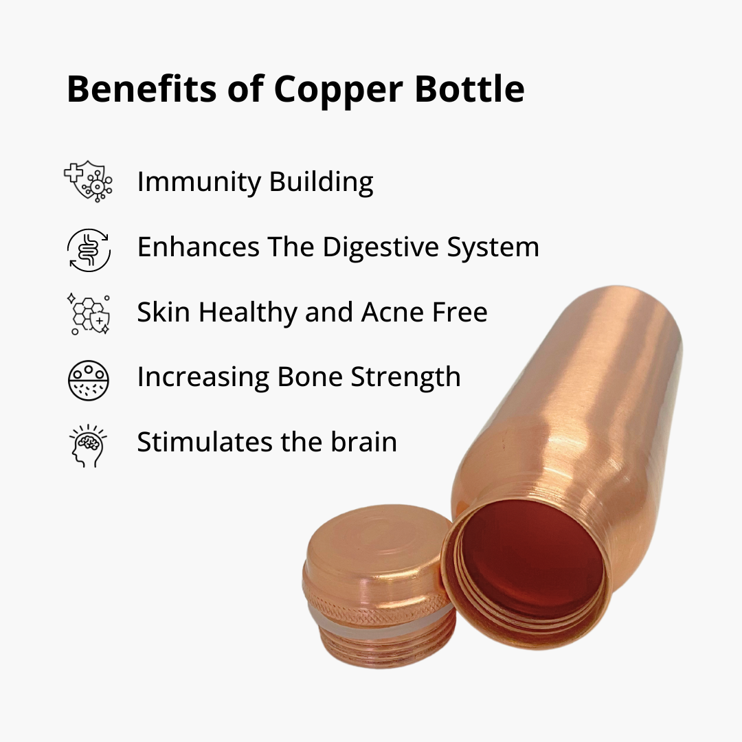 SuperGeneriX Pure Copper Water Bottle 1L | Ayurvedic Pure Copper Water Bottle with Leakproof Lid | 1L Water Bottle for Office & Gym