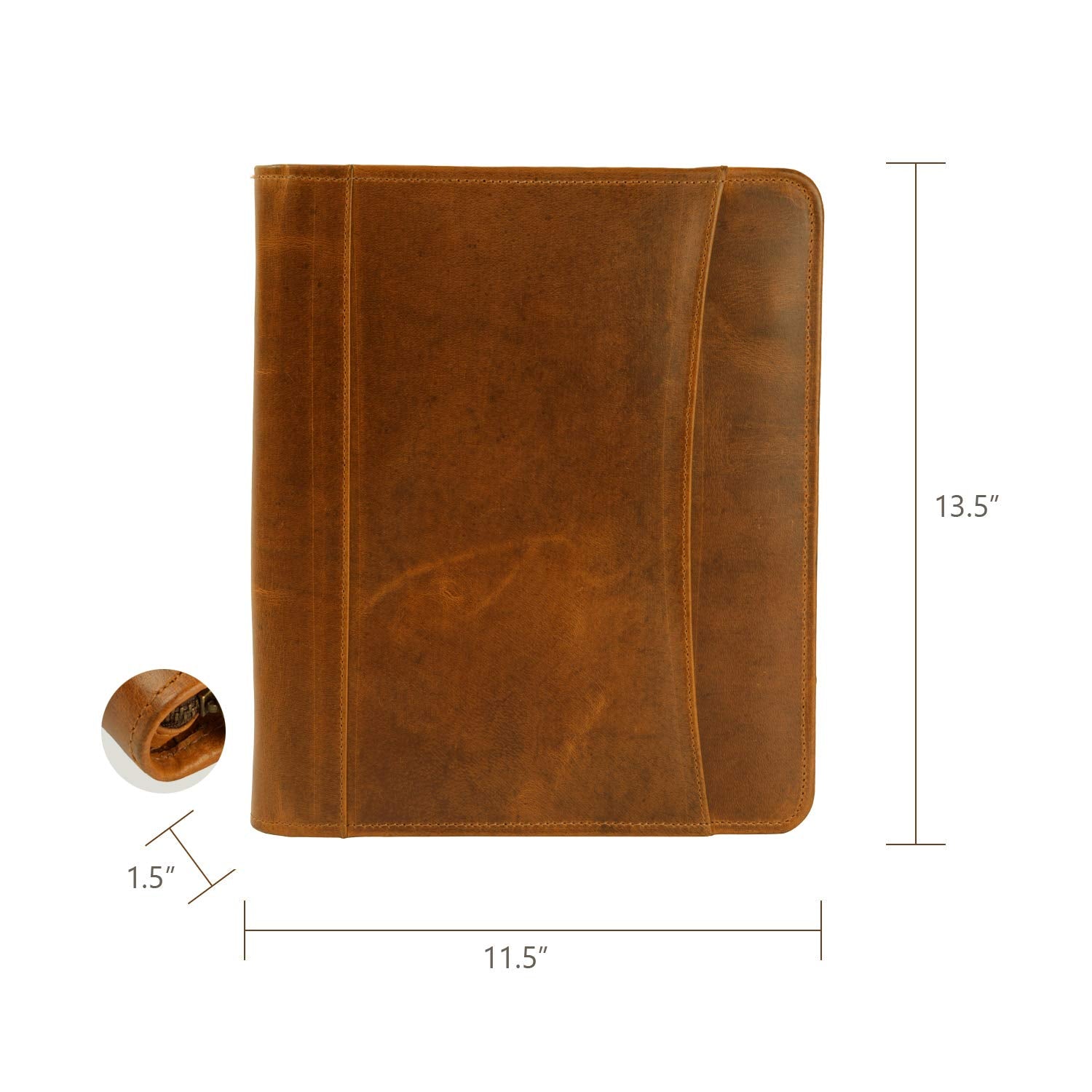 Brown premium leather padfolio. Includes card and pen holders.