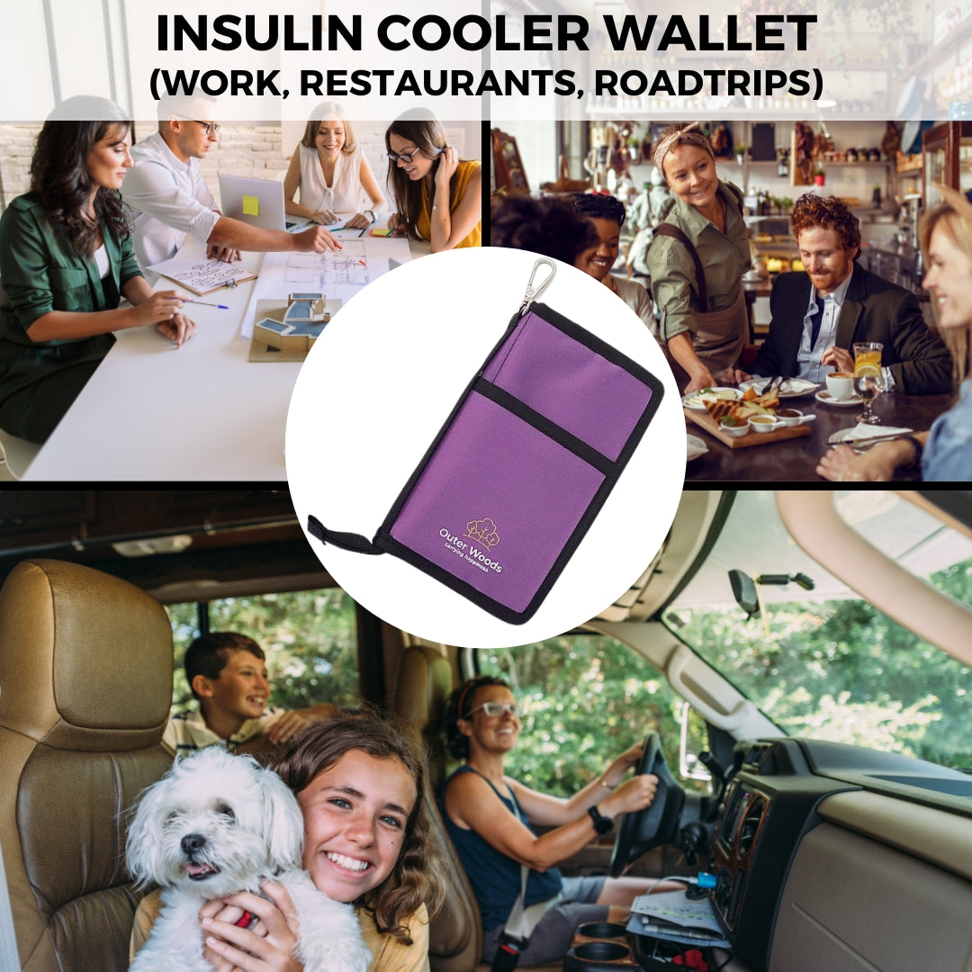 Outer Woods Nylon Insulin Cooling Wallet For Diabetics With Two Free Ice Gel Packs - Black | Insulin Travel Pouch | Insulin Cooling Case