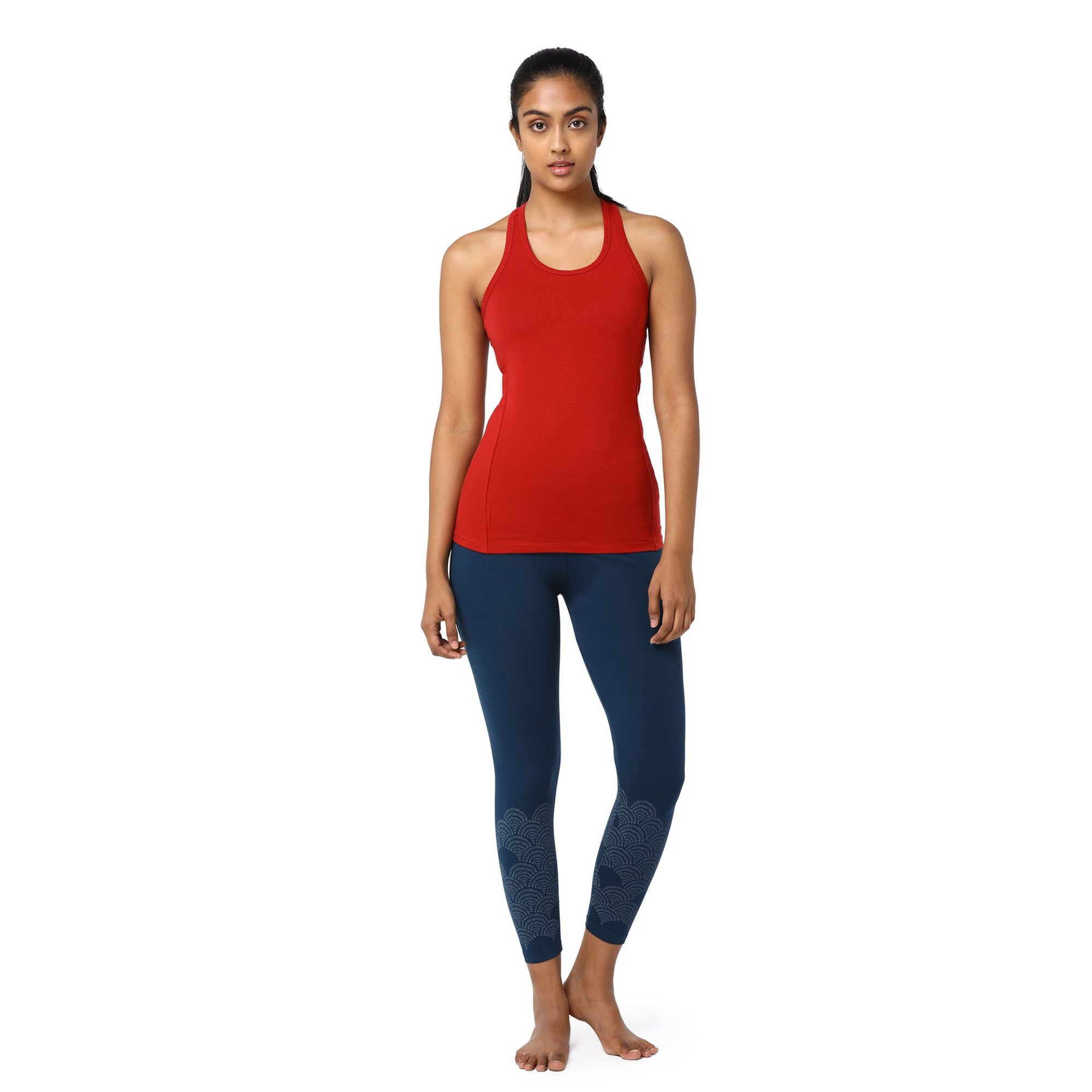 Yoga Racer Back Tank Top with Semi-Snug Fit | Organic Cotton & Lycra® Blend Tank Top with Reinforced Seams | Scarlet