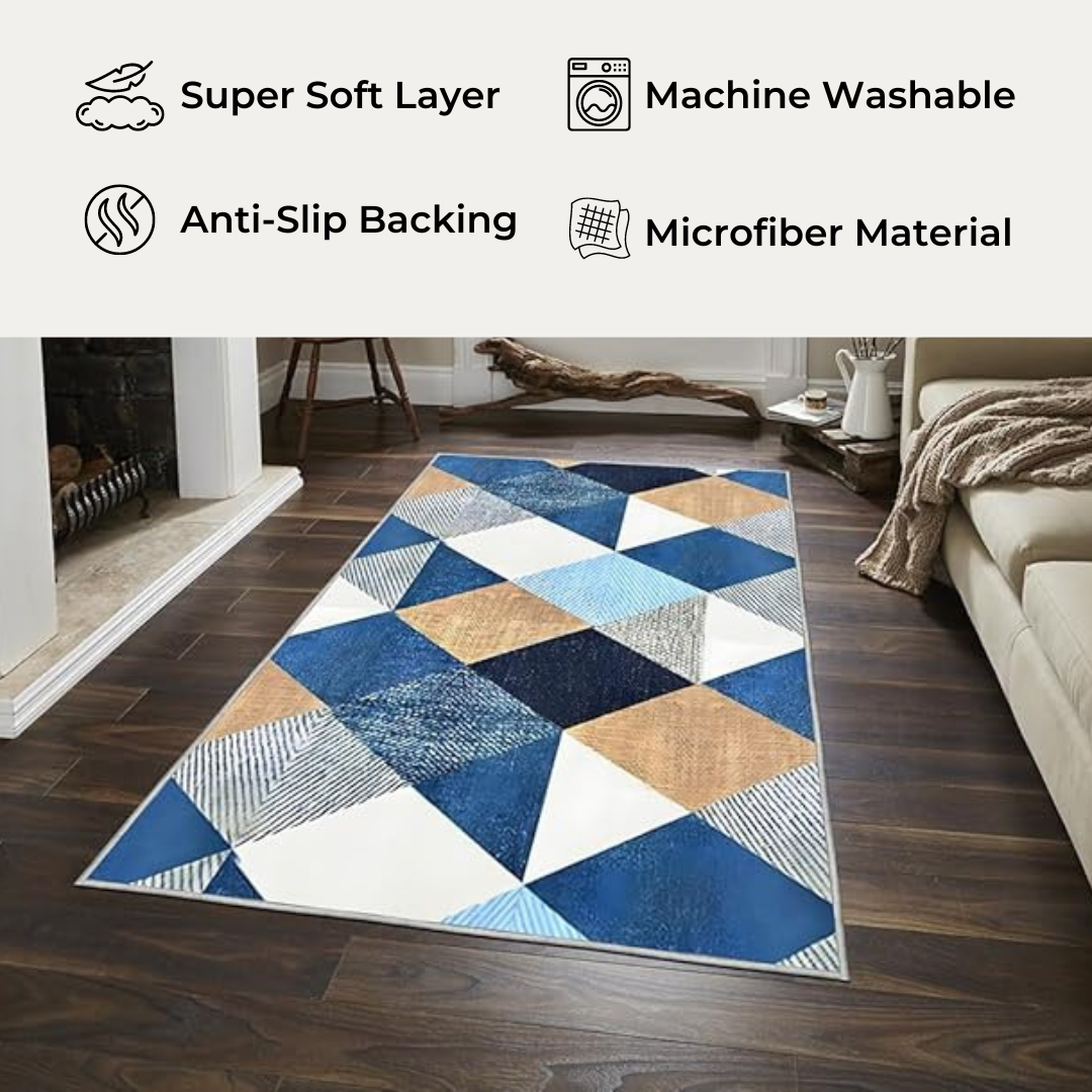 bellolin Washable Area Rug | Non-Slip Carpet for Living Room, Foldable Floor Cover, Indoor Floor Rug, Machine Washable Rug for Bedroom & Office, Crystal Print Rug