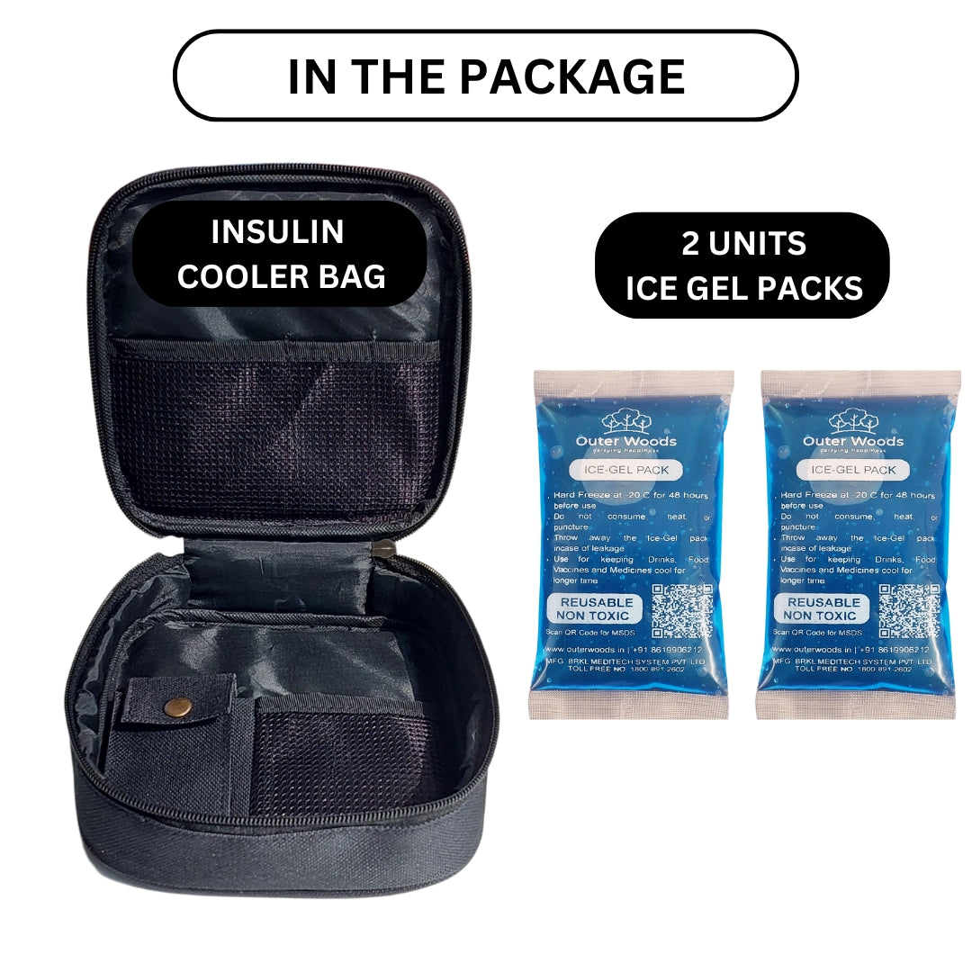 Outer Woods Nylon Insulin Cooling Travel Bag For Diabetics With Two Ice Gel Packs | Keep Insulin Cool And Safe For 6 To 8 Hours | Insulin Cooler Travel Pouch