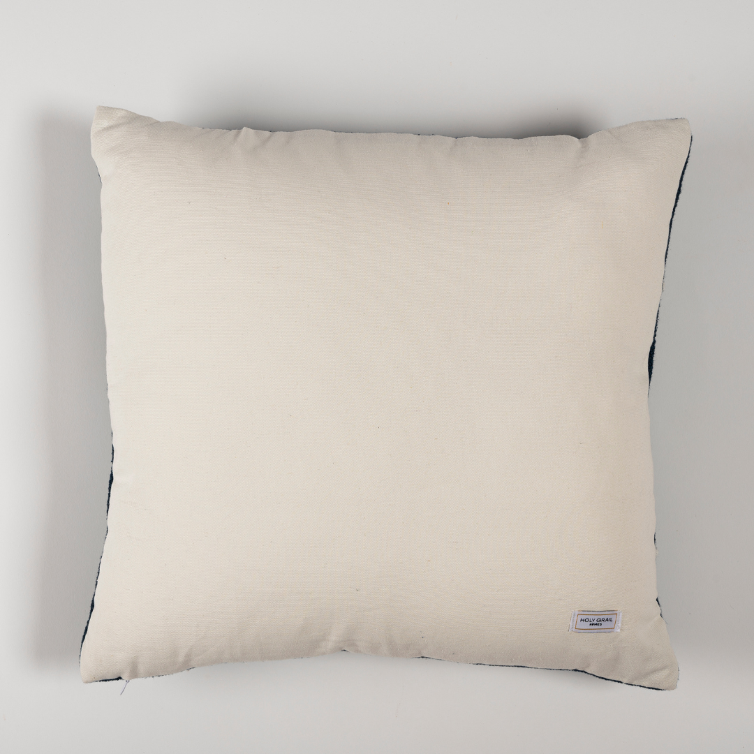 Royal blue woven cotton cushion cover, shown with the zipper closure open and ready for a cushion insert.