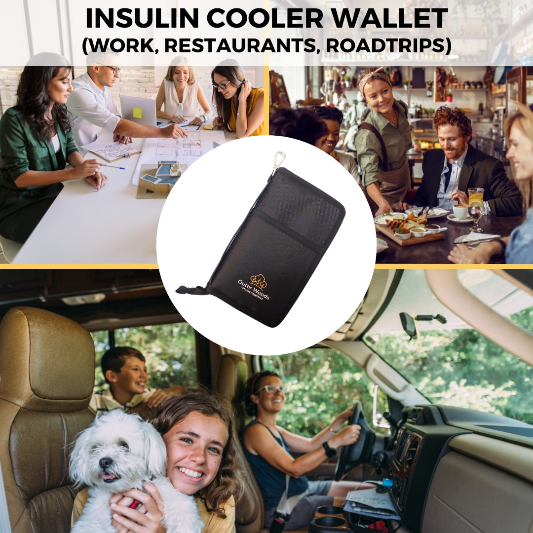 Outer Woods Nylon Insulin Cooling Wallet For Diabetics With Two Free Ice Gel Packs - Black | Insulin Travel Pouch | Insulin Cooling Case