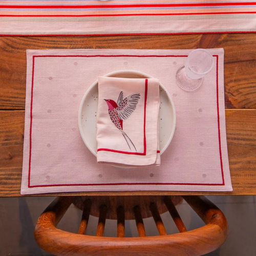 Scarlet French Table Linen Set - 6 Placemats, 6 Napkins, 1 Table Runner