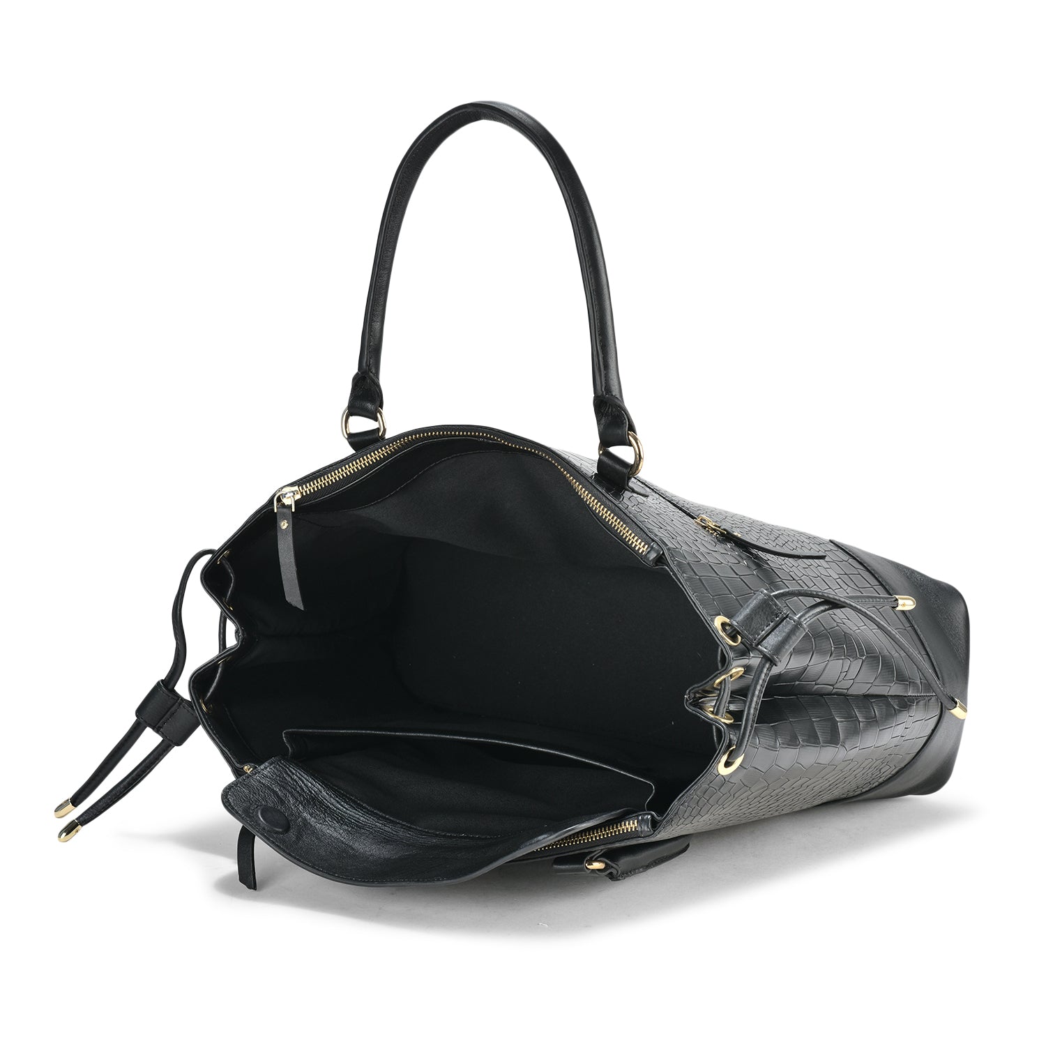 Utility Black Croc Leather Tode Bag, Premium Quality Leather, Spacious and Stylish Design, Ideal for Work and Travel