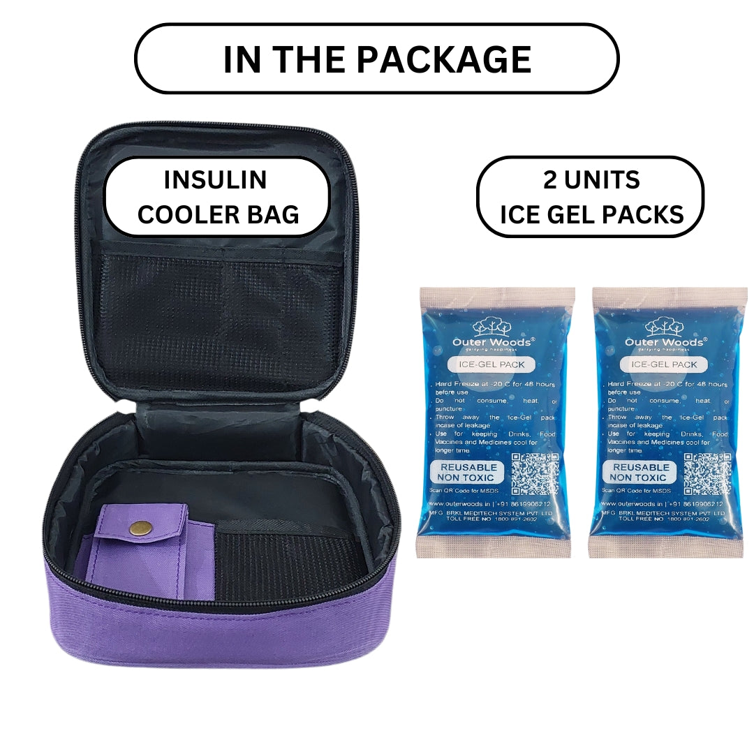 Outer Woods Nylon Insulin Cooling Travel Bag For Diabetics With Two Ice Gel Packs | Keep Insulin Cool And Safe For 6 To 8 Hours | Insulin Cooler Travel Pouch