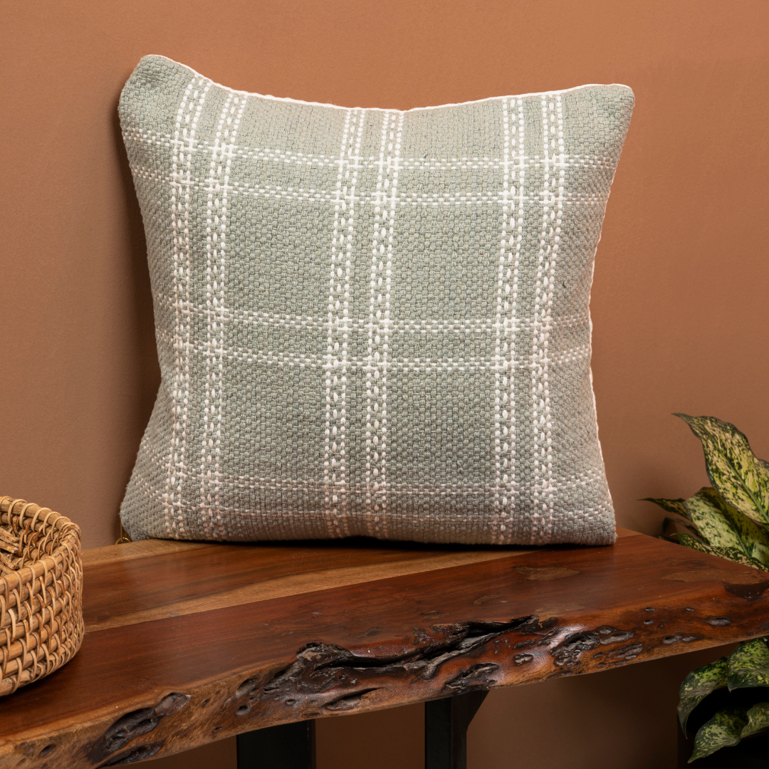 Pastel Plaid Cotton Cushion Cover with Zipper Closure | Soft Cushion Cover for Sofa or Bed