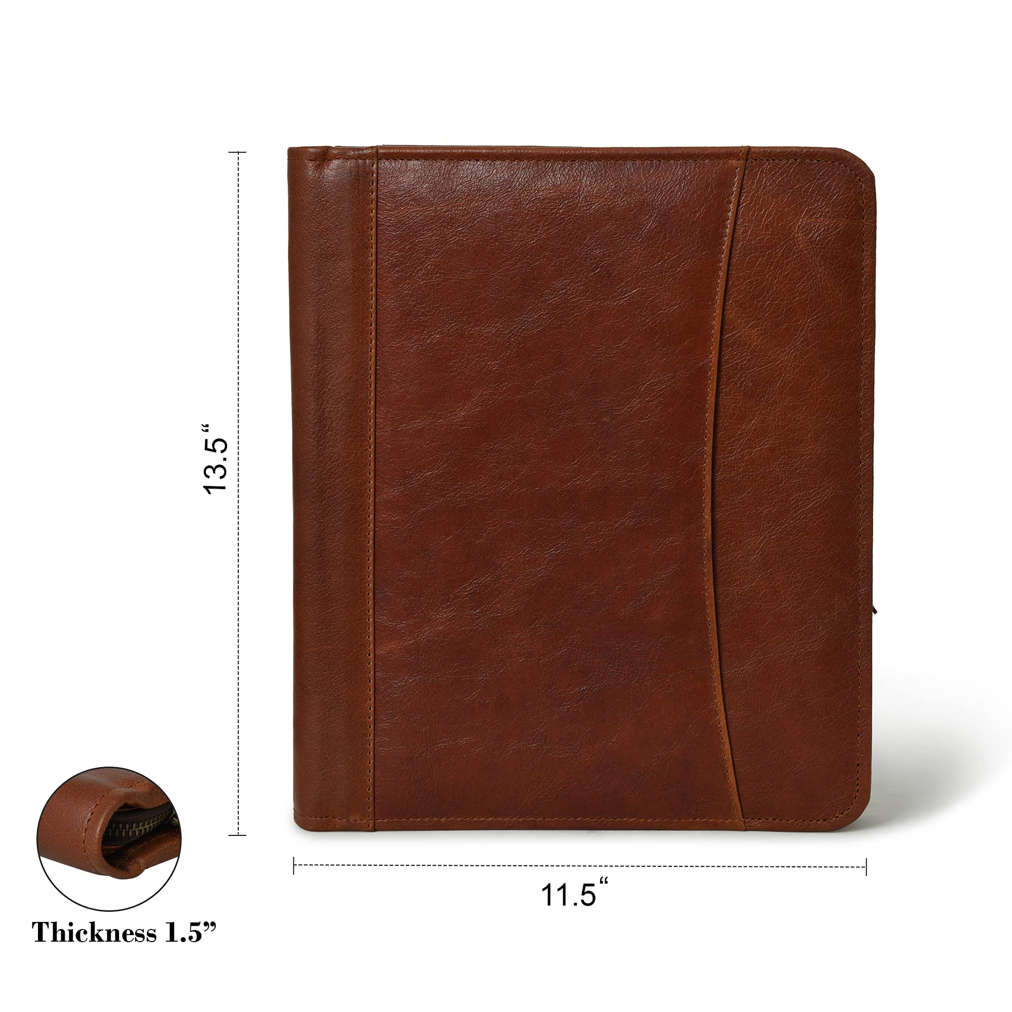 Stylish brown leather padfolio, perfect for professionals. Features card and pen holders for organization.