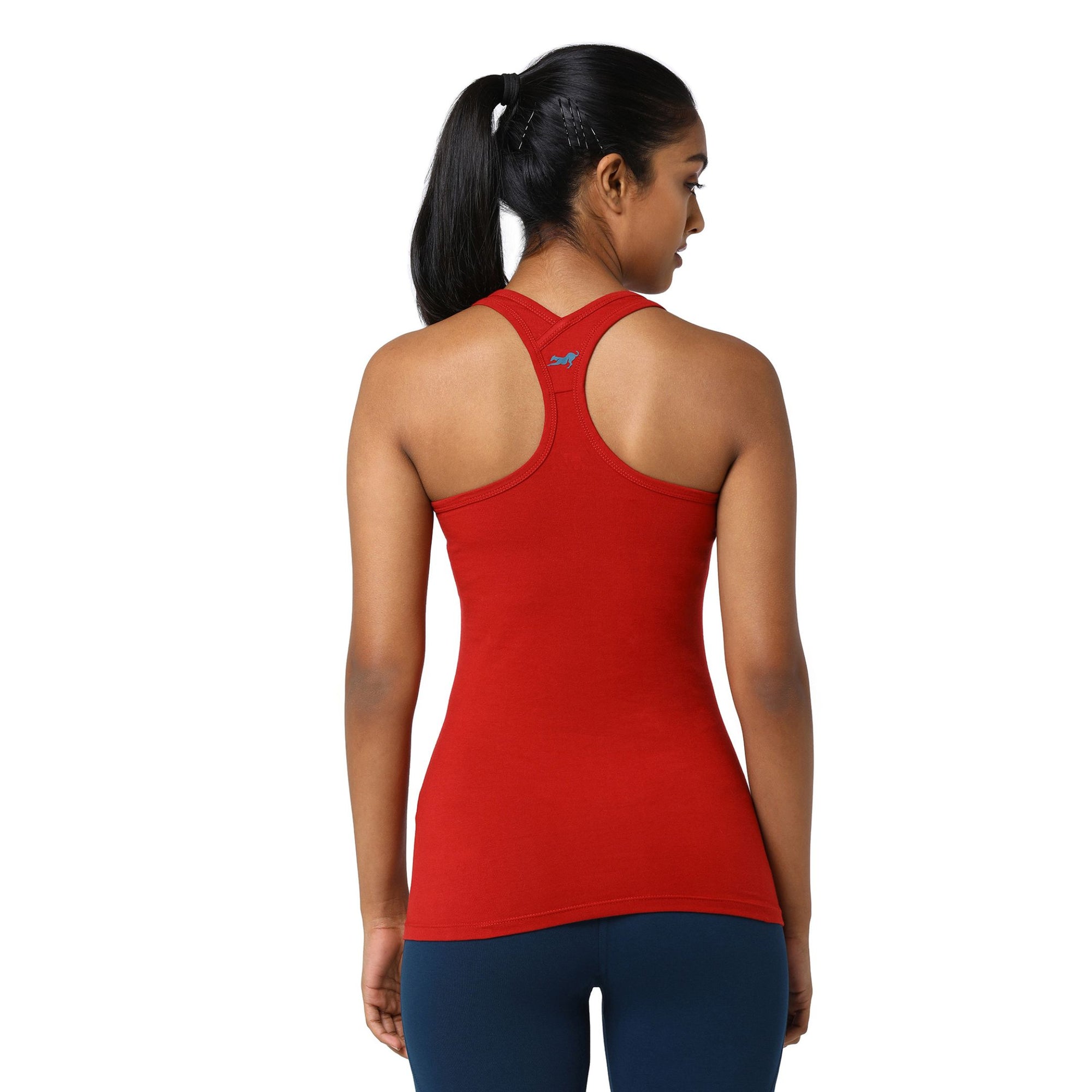 Yoga Racer Back Tank Top with Semi-Snug Fit | Organic Cotton & Lycra® Blend Tank Top with Reinforced Seams | Scarlet