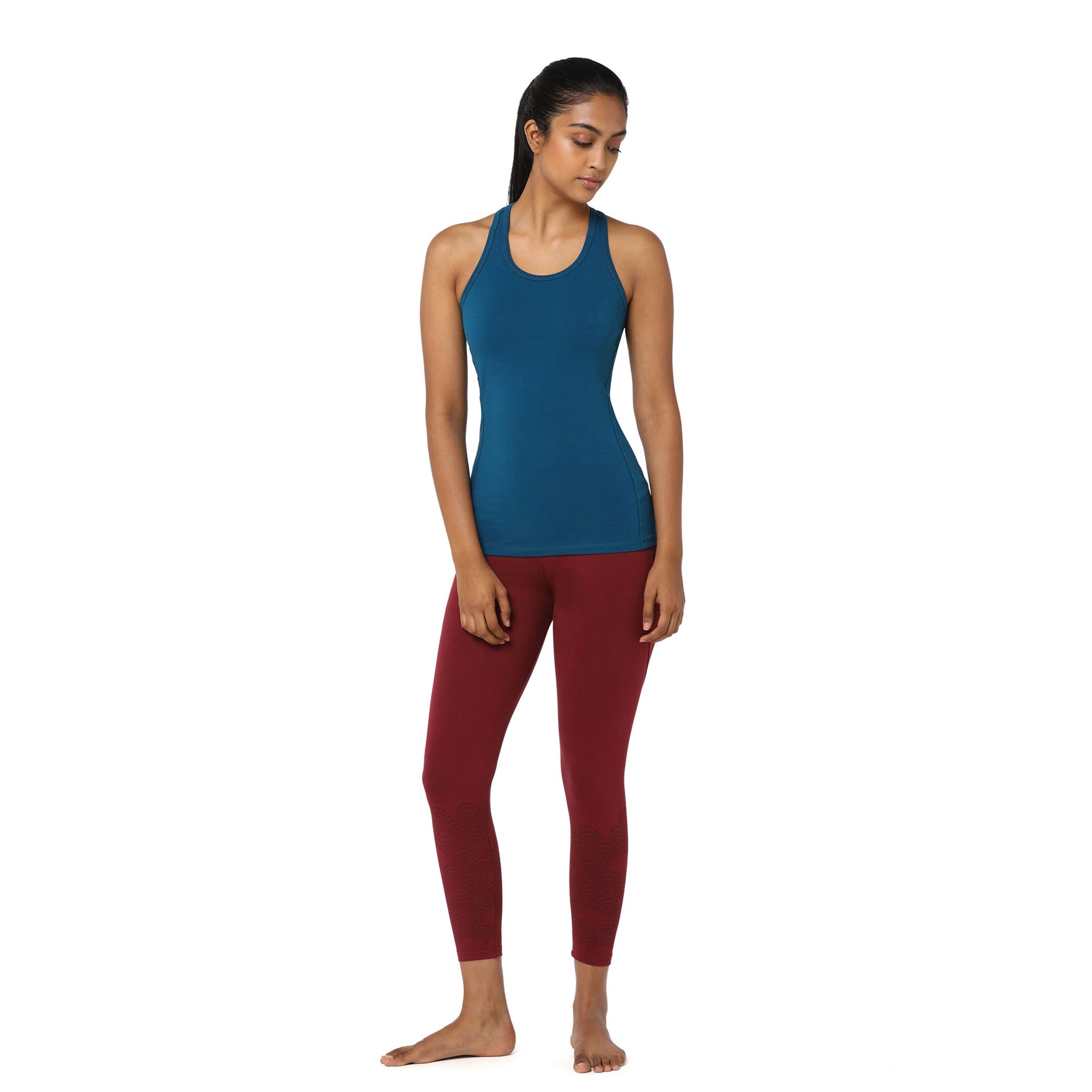 Chin Fitted Racer Back Tank with Organic Cotton | Women's Racerback Yoga Top with Semi-Snug Fit & Reinforced Seams | Seaport Blue